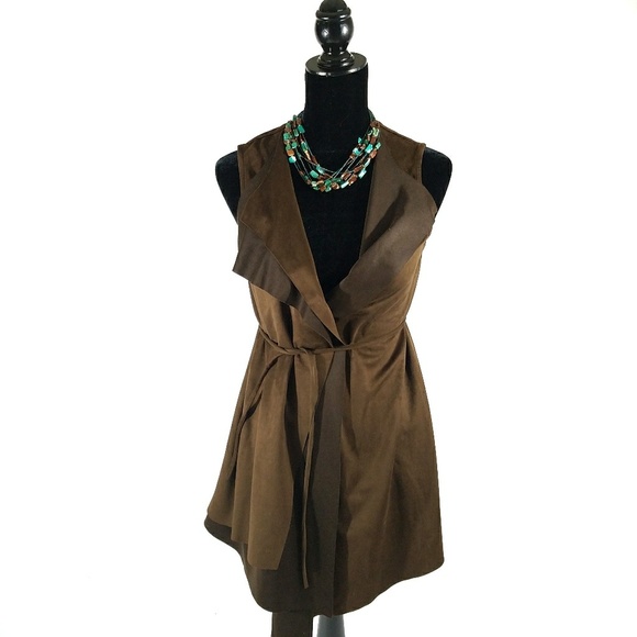 NWT Harlowe & Graham Tie Faux Suede Midi Vest - Picture 1 of 5